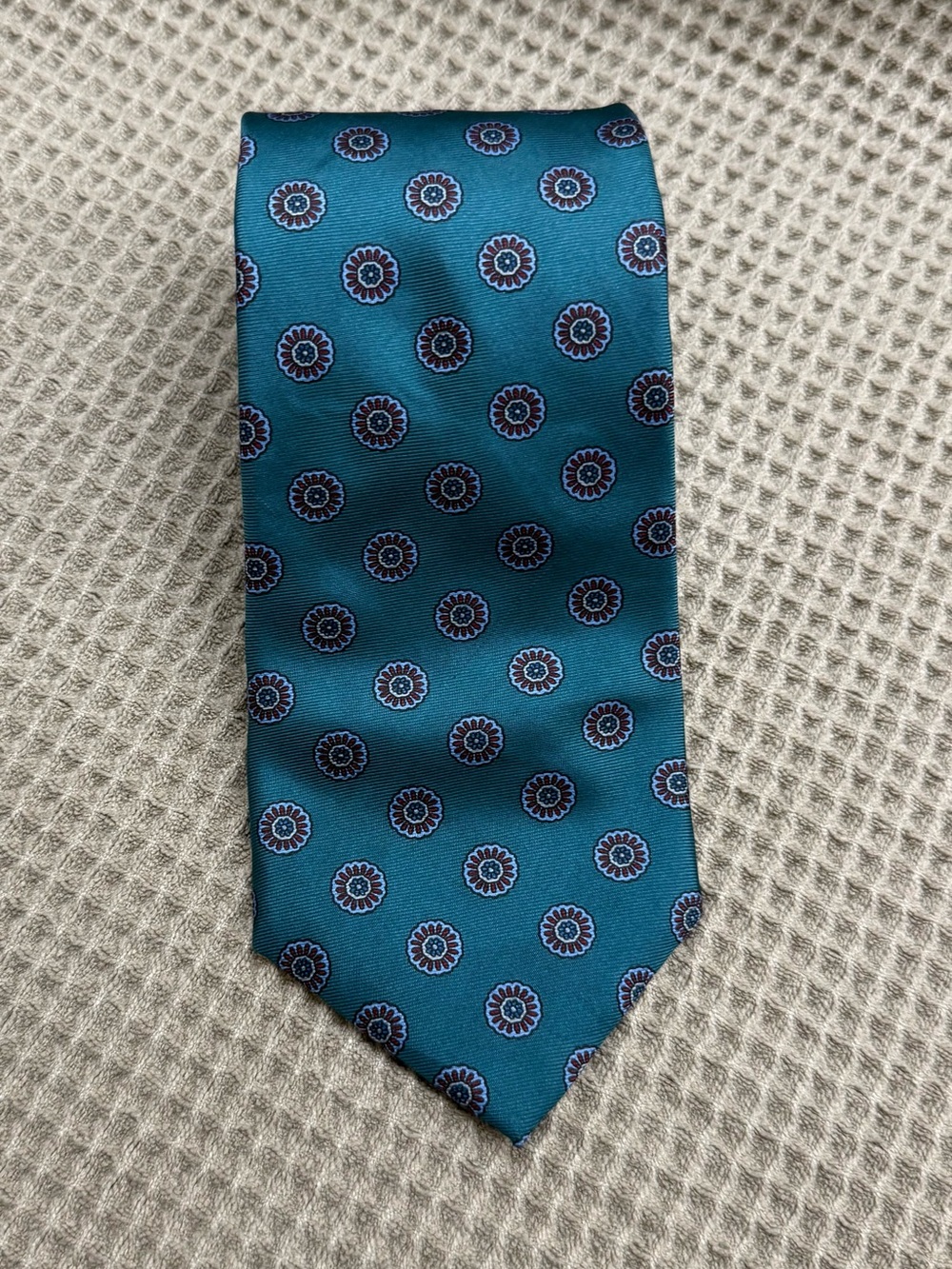 Bert Pulitzer Mens Silk Tie Teal Green Burgundy Floral Medallion Made in USA